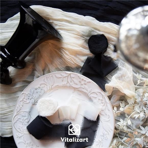 3 Rolls Handmade Fringe Chiffon Silk Ribbon Gauze 1.5" x7Yd Cream &Green Ribbons - Picture 6 of 6